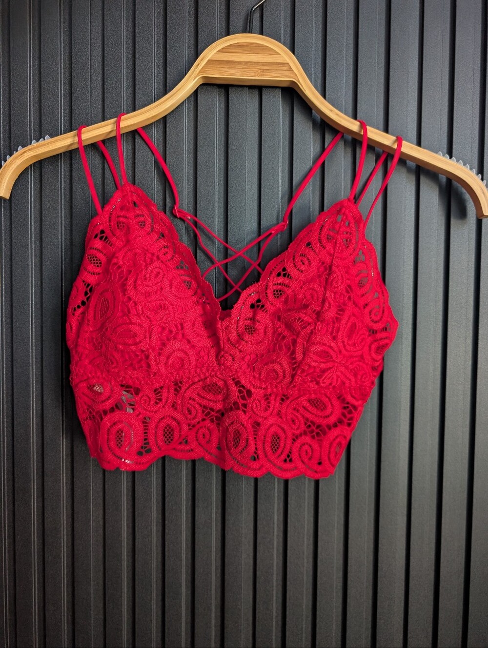 PINK Victoria's Secret Red Lace Bralette with Crochet Strappy Back | Size S